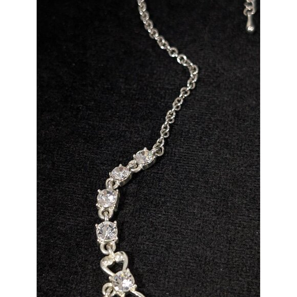 Elegant Silver Rhinestone Heart & Teardrop Dangle Necklace Art Deco 18" - Picture 7 of 10